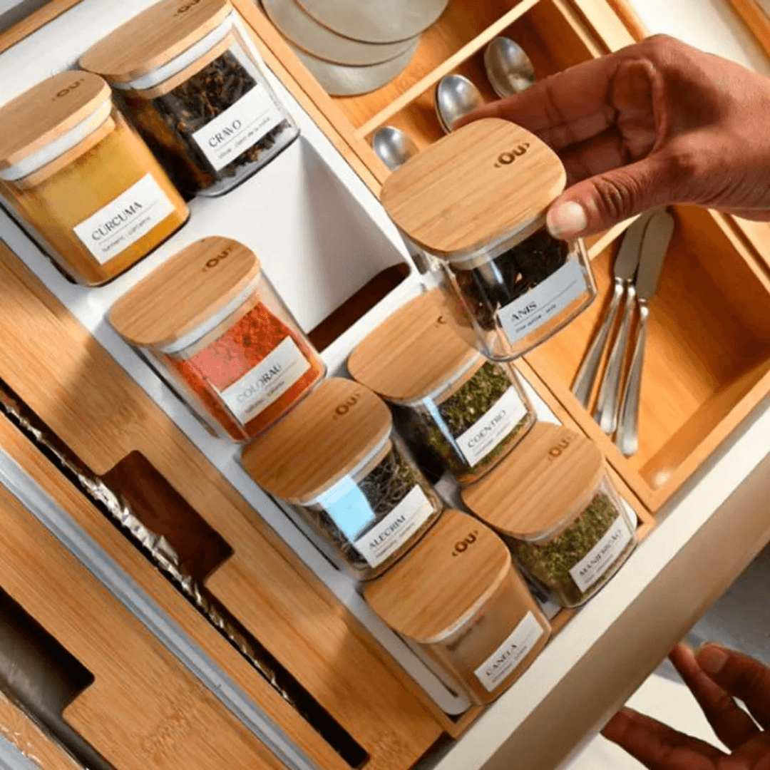 Organizador para Temperos Keep de Bambu 10 Peças
